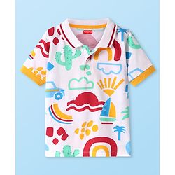 Babyhug Cotton Knit Half Sleeves Nautical Printed Polo T-Shirt - White