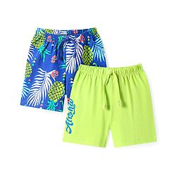 Babyhug Cotton Knit Tropical Theme Printed Shorts Pack of 2 - Blue & Light Green