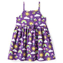 Babyhug Cotton Knit Sleeveless Floral Printed Frock With Bloomer & Headband - Purple