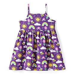 Babyhug Cotton Knit Sleeveless Floral Printed Frock With Bloomer & Headband - Purple