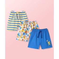 Babyhug Cotton Knit Mid Thigh Shorts with Jungle Theme Print & Stripes Pack of 3 - Multicolor