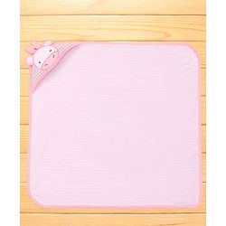 Babyhug Terry Knit Striped Hooded Towel With Cow Patch L 81 x B 75 cm - Pink
