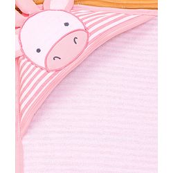 Babyhug Terry Knit Striped Hooded Towel With Cow Patch L 81 x B 75 cm - Pink