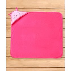Babyhug Cotton Knit Hooded Towel With Bunny Ears Applique L 30 x B 30 cm - Pink