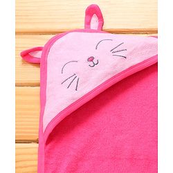 Babyhug Cotton Knit Hooded Towel With Bunny Ears Applique L 30 x B 30 cm - Pink