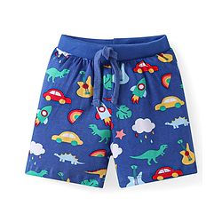 Babyhug Cotton Knit Shorts with Stars Print & Stripes Pack of 3 - Yellow Red & Navy Blue