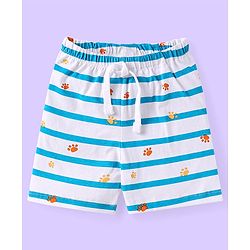 Babyhug Cotton Knit Knee Length Striped & Lion Printed Shorts Pack of 3 - Blue White & Light Blue