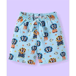 Babyhug Cotton Knit Knee Length Striped & Lion Printed Shorts Pack of 3 - Blue White & Light Blue