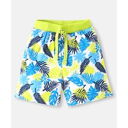 Babyhug Cotton Single Jersey Knit Striped Shorts With Leafy Print Pack of 3 - Lime Green & Navy
