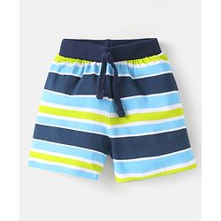 Babyhug Cotton Single Jersey Knit Striped Shorts With Leafy Print Pack of 3 - Lime Green & Navy