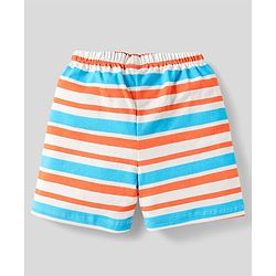 Babyhug Cotton Knit Shorts With Striped & Beach Theme Print Pack Of 3 - Light Blue Orange & Yellow