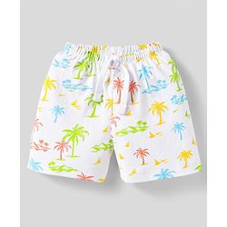 Babyhug Cotton Knit Shorts With Striped & Beach Theme Print Pack Of 3 - Light Blue Orange & Yellow