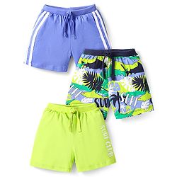 Babyhug Cotton Knit Shorts with Tropical Print Pack of 3 - Limegreen & Purple