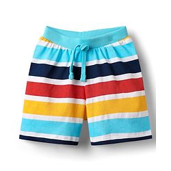 Babyhug 100% Cotton Single Jersey Knit Shorts With Stripes & Dino Print Pack Of 3 - Yellow Light Blue & Navy Blue