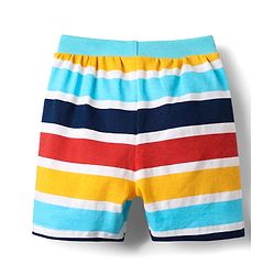 Babyhug 100% Cotton Single Jersey Knit Shorts With Stripes & Dino Print Pack Of 3 - Yellow Light Blue & Navy Blue