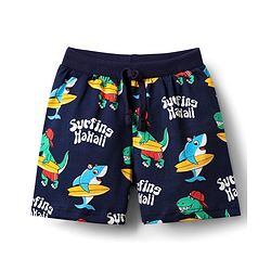 Babyhug 100% Cotton Single Jersey Knit Shorts With Stripes & Dino Print Pack Of 3 - Yellow Light Blue & Navy Blue