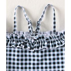 Babyhug Cold Shoulder Sleeves Checks Frock Swimsuit - Black & White