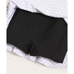 Babyhug Cold Shoulder Sleeves Checks Frock Swimsuit - Black & White