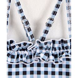 Babyhug Cold Shoulder Sleeves Checks Frock Swimsuit - Black & White