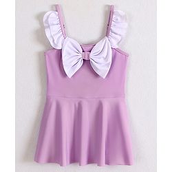 Babyhug Frill Sleeves Frock Swimsuit With Bow Applique - Purple