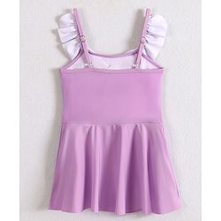 Babyhug Frill Sleeves Frock Swimsuit With Bow Applique - Purple