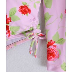 Babyhug Full Sleeves V Cut Swimsuit With Floral Print - Pink