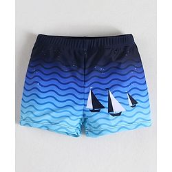 Babyhug Swimming Trunk With Boat Print - Blue