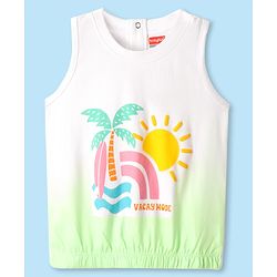 Babyhug Cotton Knit Sleeveless Tank T-Shirt with Beach Theme Print - White