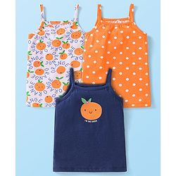 Babyhug 100% Cotton Knit Singlet Sleeves Tangerine & Polka Dots Printed Slips Pack of 3 - Orange & Navy Blue