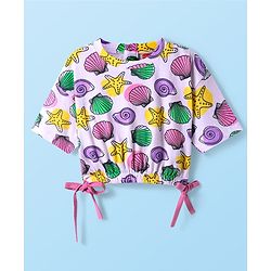 Babyhug Cotton Knit Half Sleeves T-Shirt With Sea Life Print - Lavender