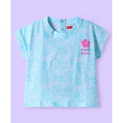 BABYHUG Cotton Knit Half Sleeves T-Shirt with Aloha Beach Text Print - Light Blue
