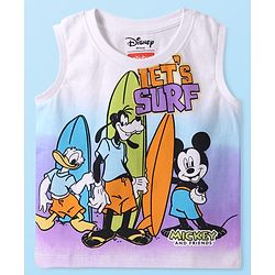 Babyhug Disney Single Jersey Knit Sleeveless Tank T-Shirt with Ombre Effect & Mickey Mouse Graphics - White