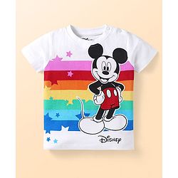 Babyhug Disney Single Jersey Knit Half Sleeves Shorts Night Suit with Mickey Mouse Graphics - Blue & White