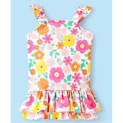 Babyhug Sleeveless Water Repellent Frock Swimsuit With Floral Print - White