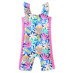 Babyhug Sleeveless Water Repellant Legged SwimSuit Floral Print - Blue