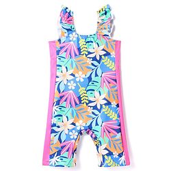 Babyhug Sleeveless Water Repellant Legged SwimSuit Floral Print - Blue