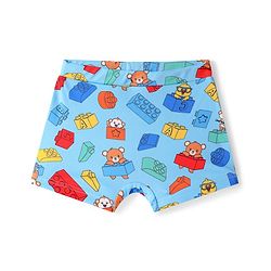 Babyhug Water Repellent Swimming Trunk with Lego Block & Bear Print - Light Blue