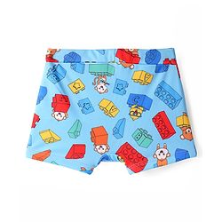 Babyhug Water Repellent Swimming Trunk with Lego Block & Bear Print - Light Blue