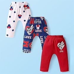 Babyhug Disney Interlock Knit Full Length Diaper Leggings with Minnie & Friends Graphics  Pack of 3- Navy White & Red