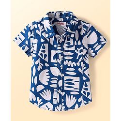 Babyhug Cotton Woven Half Sleeves Shirt with Tropical Print - Blue & White