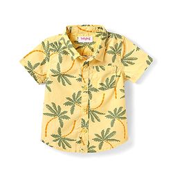 Babyhug Cotton Woven Half Sleeves Shirt With Tree Print - Yellow