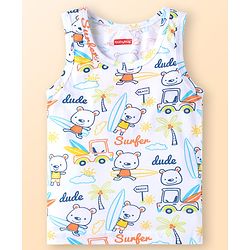 Babyhug 100 % Cotton Knit Sleeveless Striped & Animal Printed Vests Pack of 3 - Coral & White