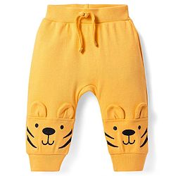 Babyhug Interlock Knit Full Length Diaper Leggings with Bear Applique - Yellow