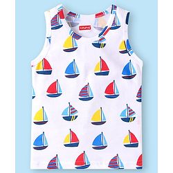 Babyhug 100% Cotton Knit Sleeveless Sando Vests With Boat Print Pack of 3 - Red Blue & White