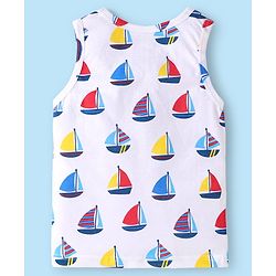 Babyhug 100% Cotton Knit Sleeveless Sando Vests With Boat Print Pack of 3 - Red Blue & White