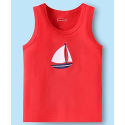 Babyhug 100% Cotton Knit Sleeveless Sando Vests With Boat Print Pack of 3 - Red Blue & White
