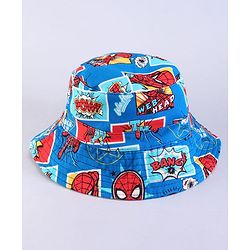 Babyhug Marvel Cotton Woven Summer Cap with Spider-man Print Blue & Red - Diameter 16 cm