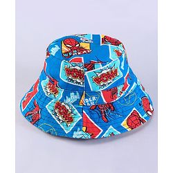 Babyhug Marvel Cotton Woven Summer Cap with Spider-man Print Blue & Red - Diameter 16 cm