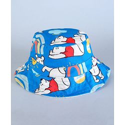 Babyhug Disney Cotton Woven Summer Cap With Winnie The Pooh Print Blue - Diameter 18 cm