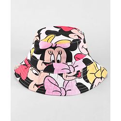 Babyhug Disney Cotton Woven Summer Caps with Minnie Mouse Print Multicolor - Diameter 16 cm